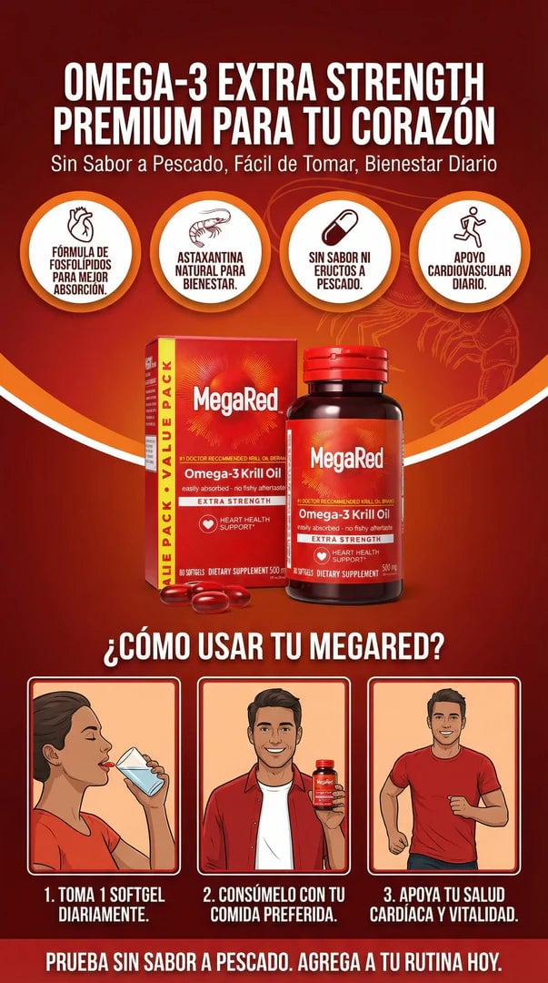 🔥 MegaRed Omega 3s®  – Impulsa tu testosterona y energía natural  1000 mg. 60 Caps.