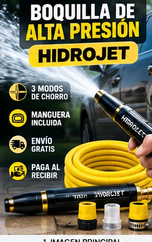 Boquilla de Alta Presion HIDROJET - 3 Modos de Chorro para Manguera