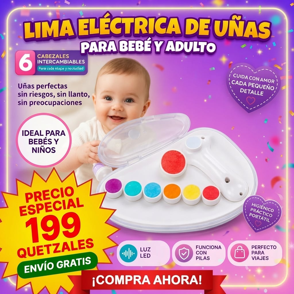 Lima Eléctrica de Uñas 6 en 1 para Bebés y Adultos con Luz LED