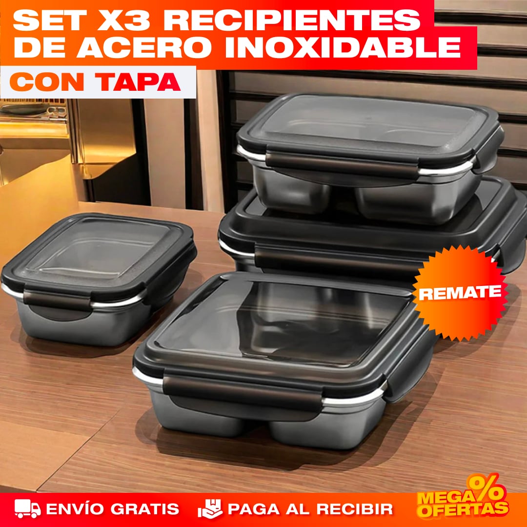 SET X3 RESCIPIENTES HERMÉTICOS ACERO INOXIDABLE