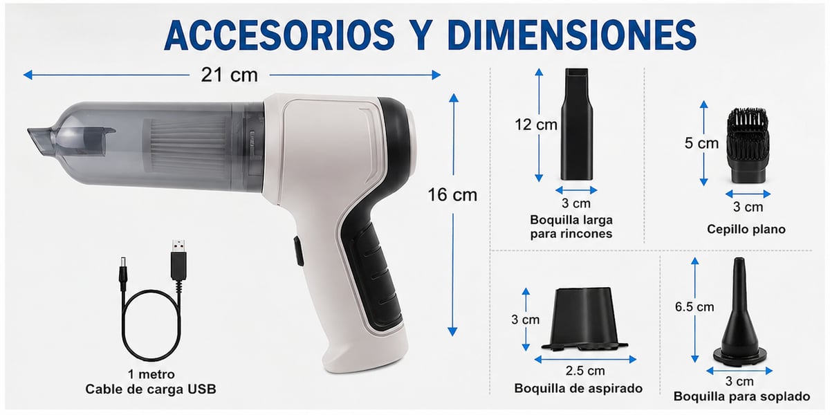 Mini Aspiradora 4 en 1 — Limpia tu auto, escritorio y teclado en segundos, sin cables y sin esfuerzo