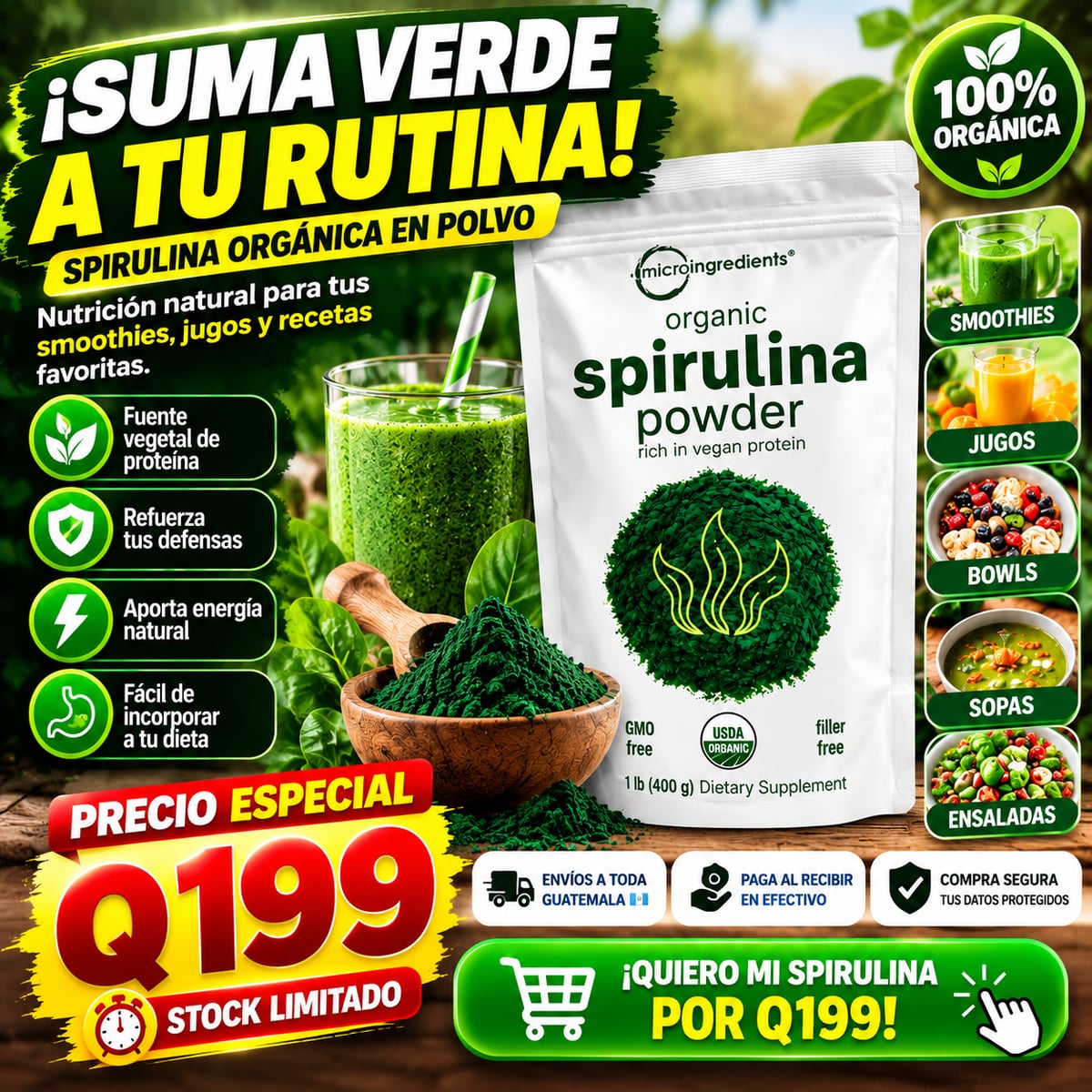🌿 ¿TU ALIMENTACIÓN NECESITA UN EXTRA? ¡COMPLEMÉNTALA CON SPIRULINA ORGÁNICA! 💚+ENVIO GRATIS