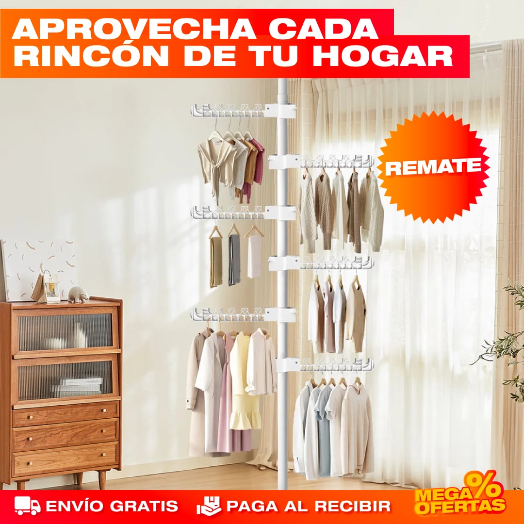 Tendero y Perchero Vertical Ajustable – Seca y Organiza tu Ropa Sin Ocupar Espacio