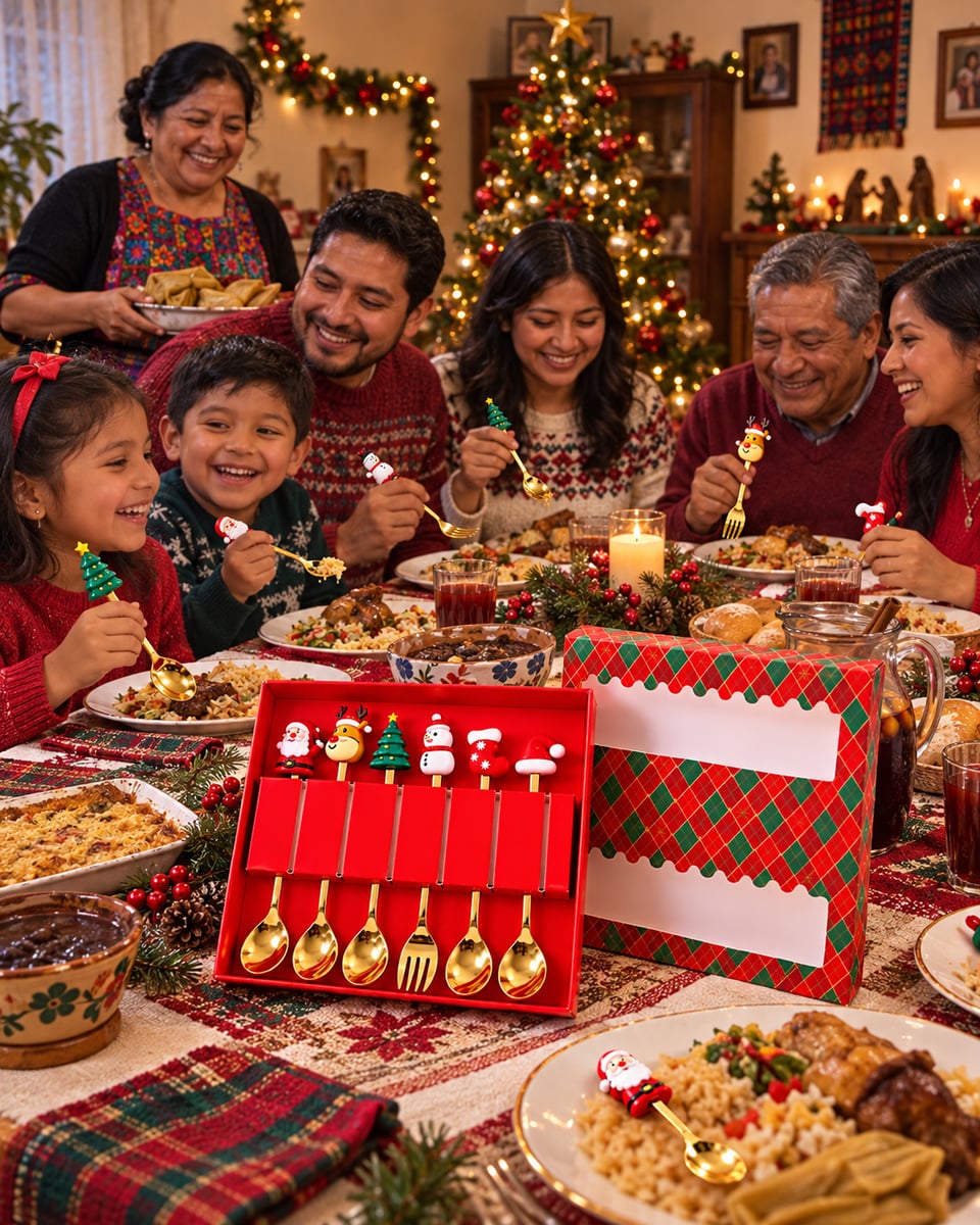 Set de cubiertos navideños dorados 🎅🎄