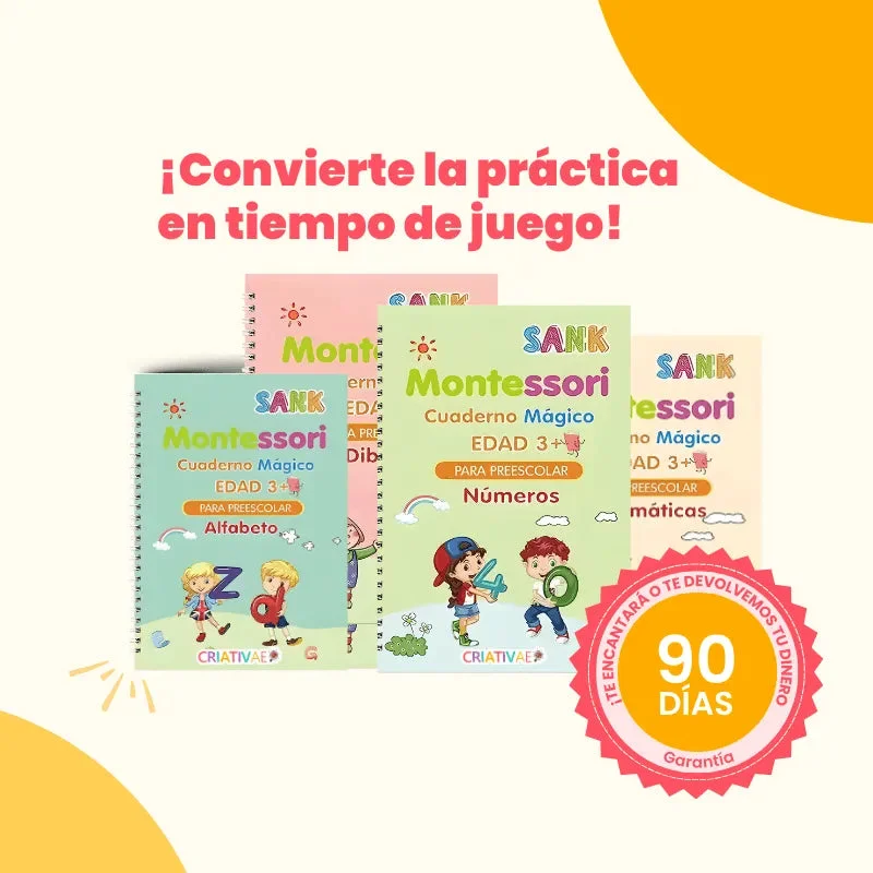 Kit de 4 Cuadernos Mágicos Reutilizables de Caligrafía para Niños con Alfabeto, Números, Matemáticas y Dibujo – Criativae