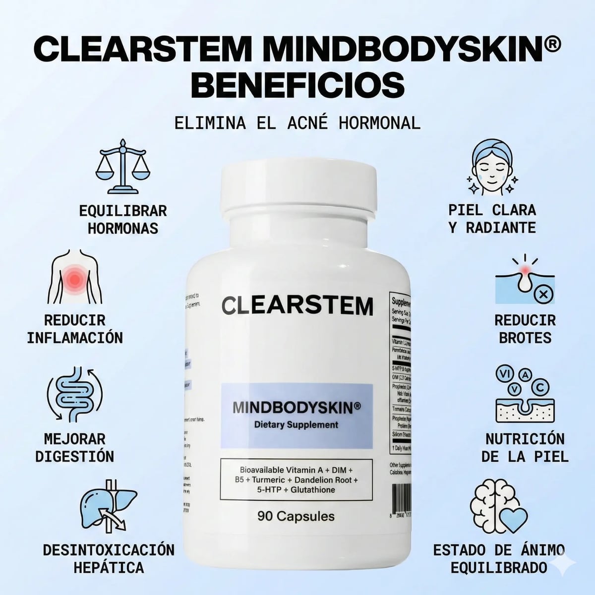 MINDBODYSKIN Clearstem - Acaba con el Acné Hormonal en 7 Días.