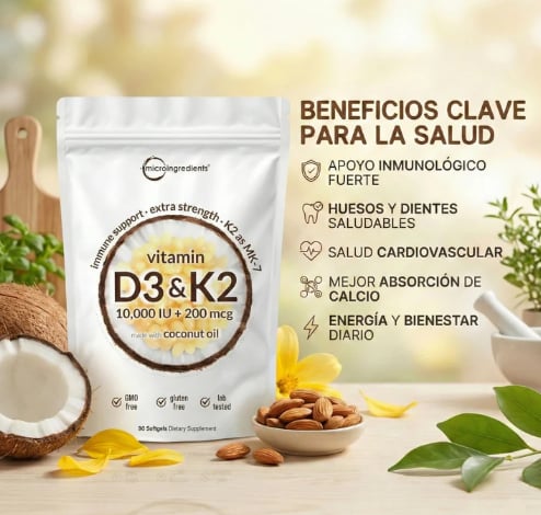 MicroIngredients® Vitamina D3+K2 Complex | Revitaliza tu Cuerpo (Suministro para 3 Meses 90und)