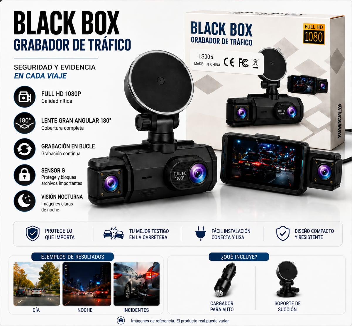 Cámara de Seguridad para Auto 2 en 1 Black Box Full HD 1080p - Grabador de Tráfico