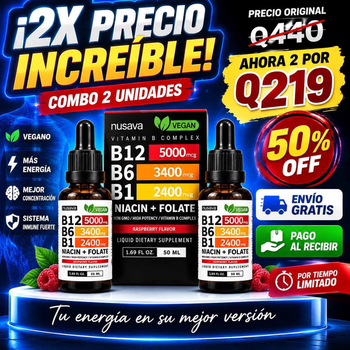 ¡LLEVA 2 Y PAGA 1! RECUPERA TU VITALIDAD -COMBO DE VITAMINA B + ENVÍO GRATIS