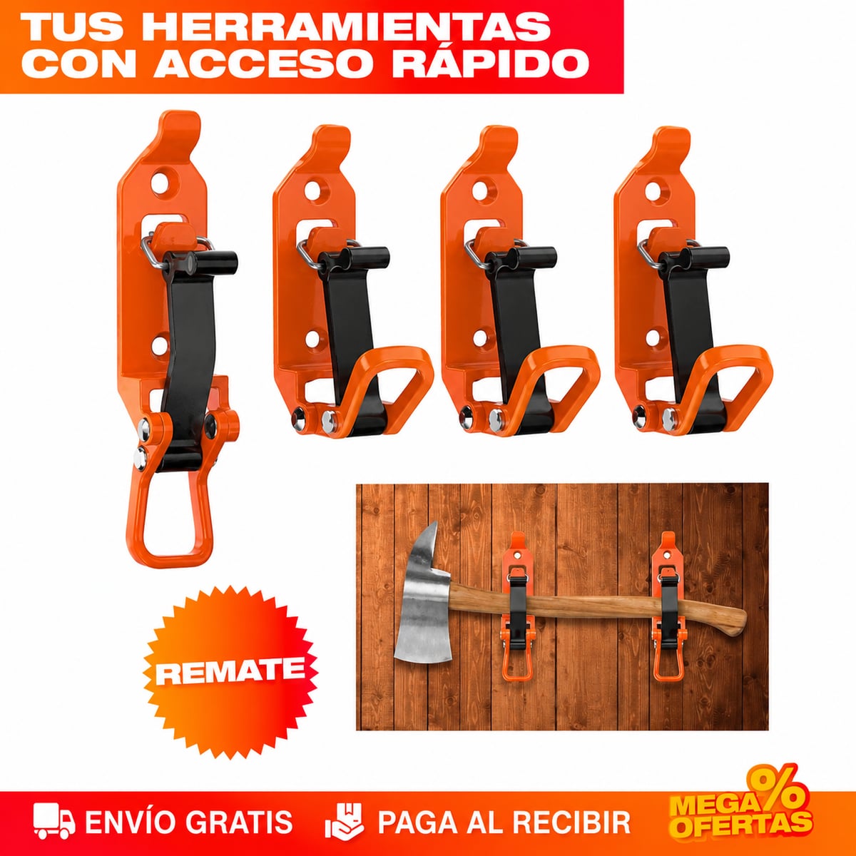 Set x4 Soportes Liberación Rápida para herramientas – Cada herramienta en su puesto y a la mano (Material Ultrarresistente - Trabajo Pesado)