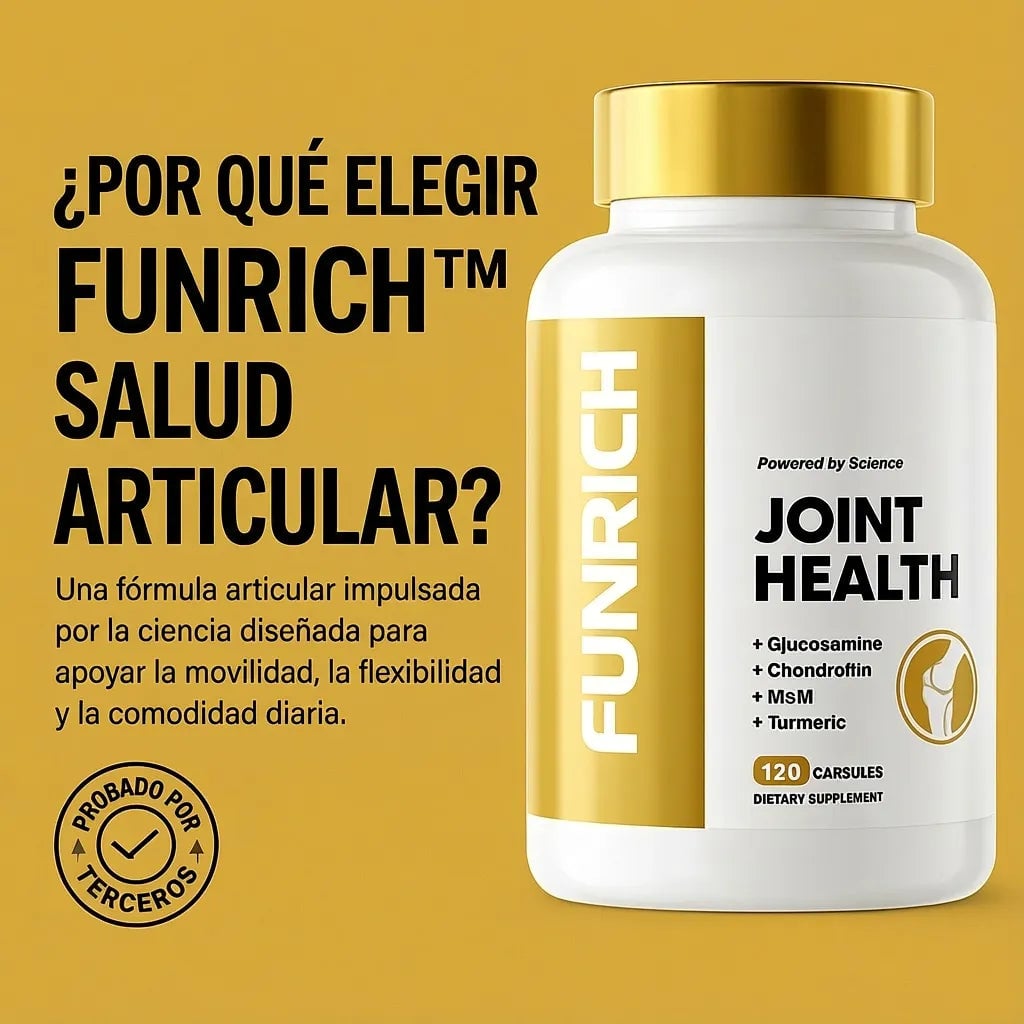 ALIVIO RÁPIDO DEL DOLOR ARTICULAR – Fórmula 4 en 1 (Glucosamina + MSM + Cúrcuma) | FUNRICH: Muévete Sin Dolor