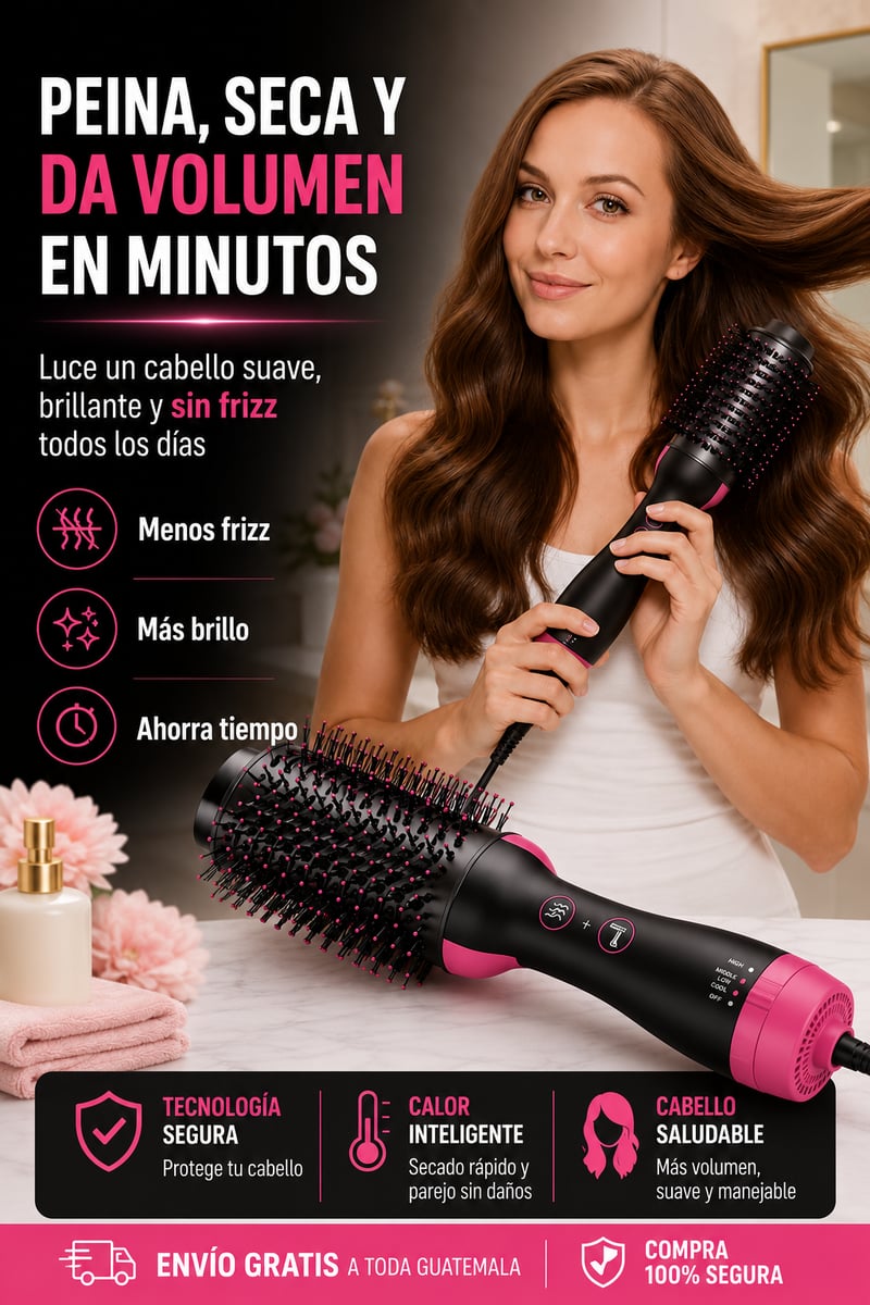 Cepillo Secador 3 en 1 – Peina, Alisa y Da Volumen en Minutos+ ENVIO GRATIS