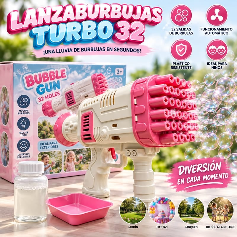BAZOOKA DE BURBUJAS AZUL 32 Agujeros 2X1