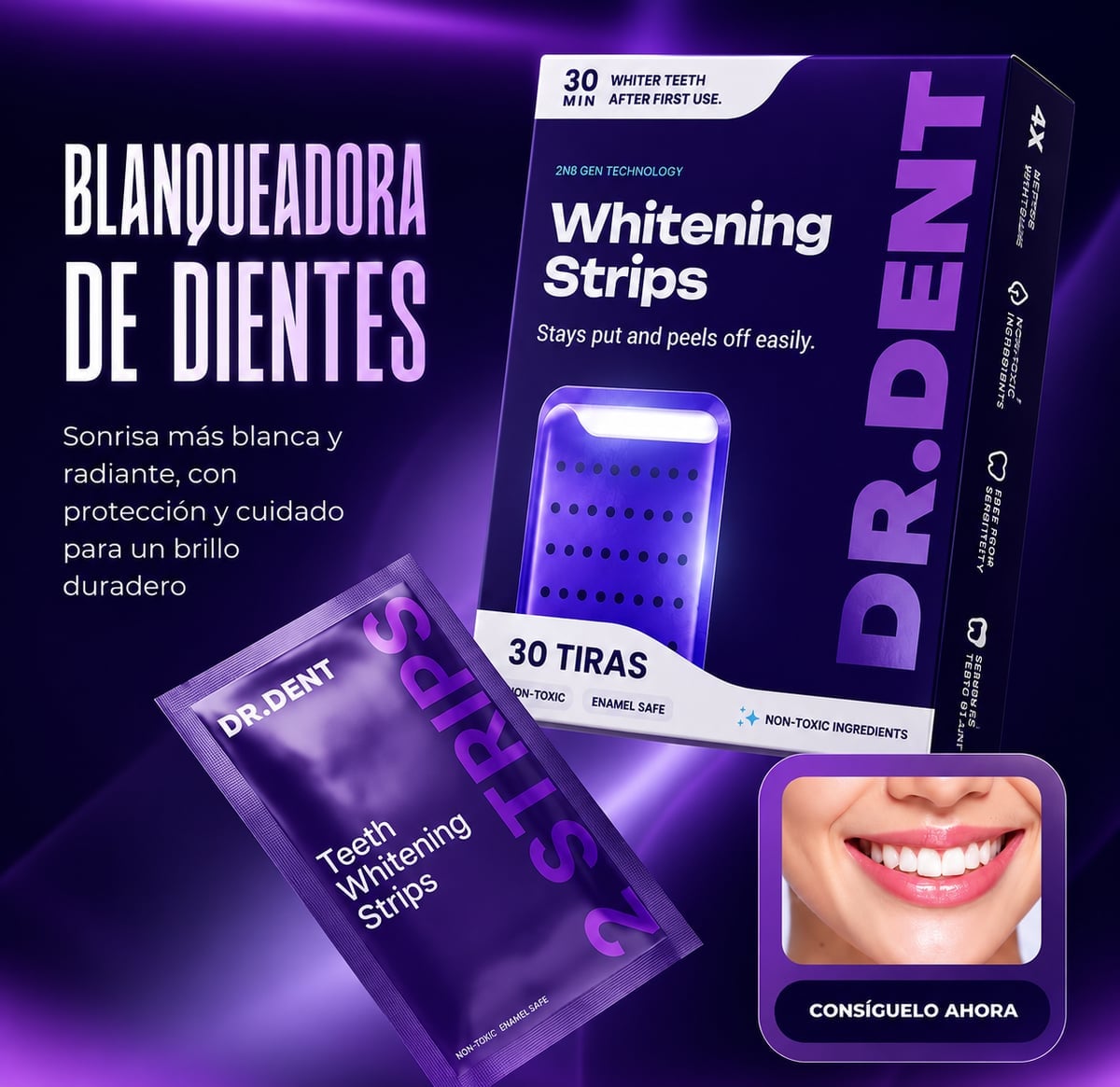 💜 Tiras Blanqueadoras ✨ Una sonrisa más blanca, fácil y cómoda. PROMO2X1