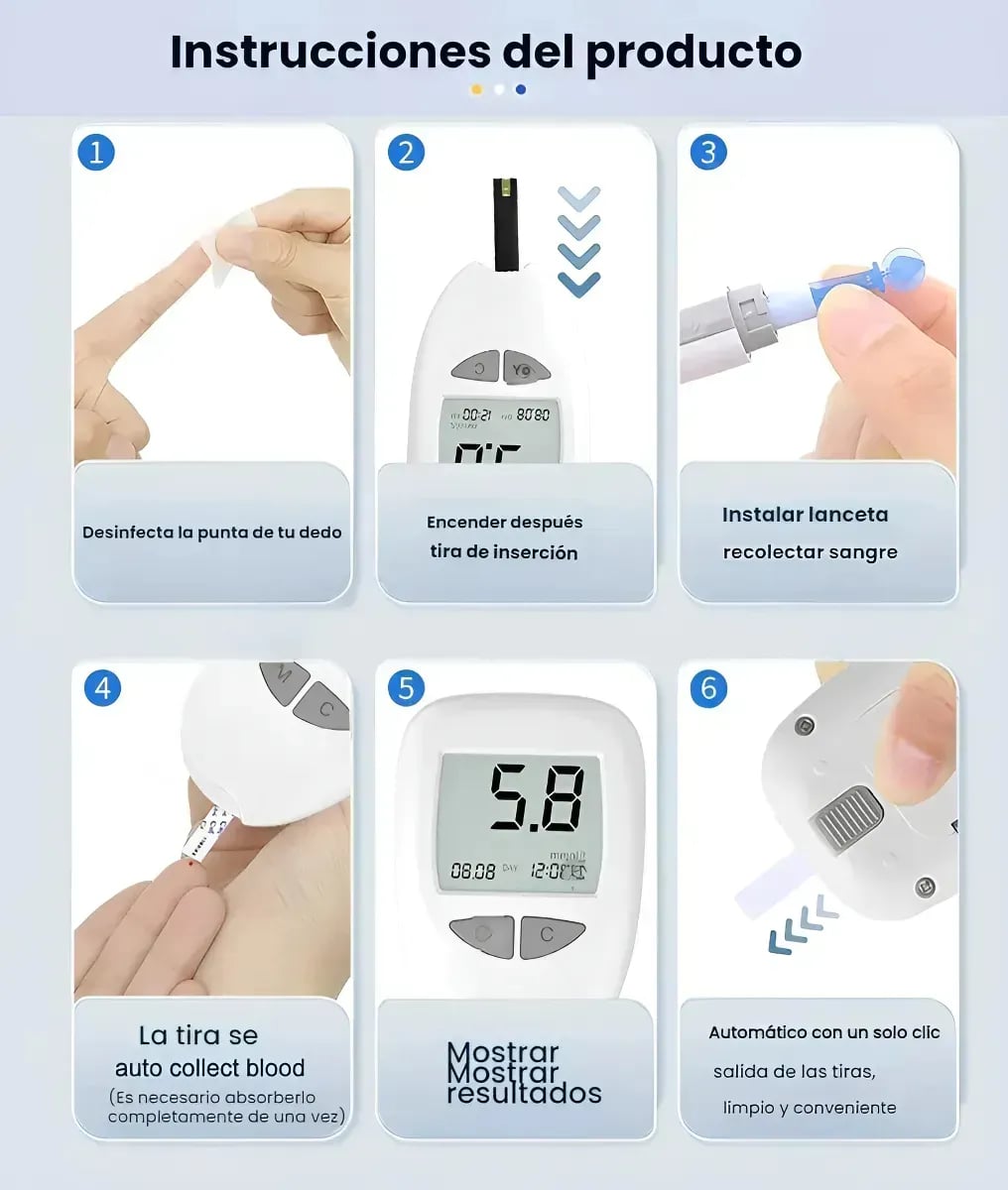 CONTROLA TUS NIVELES DE AZÚCAR SIN SALIR DE CASA - Medidor de Glucosa + ENVÍO GRATIS