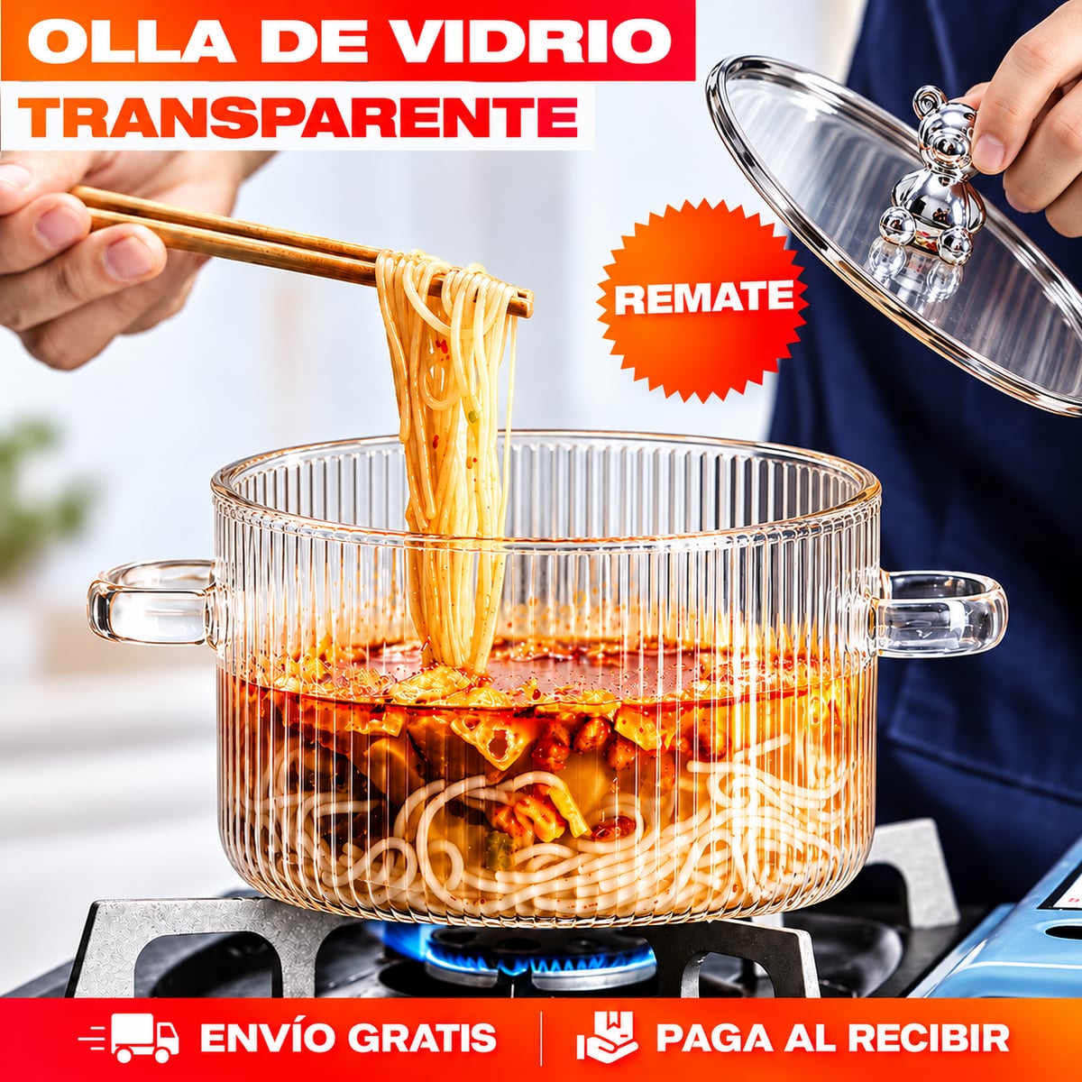 Olla de Vidrio Transparente – Cocina Sano y Ve la Comida Sin Destapar