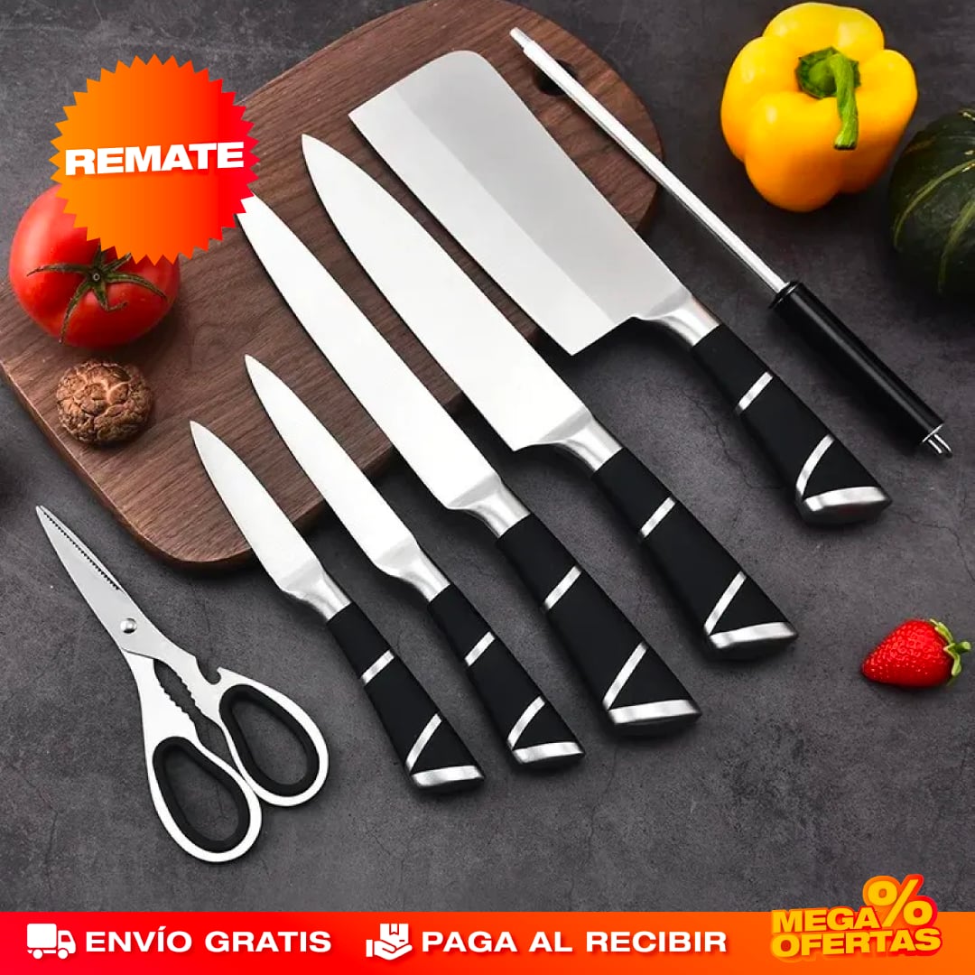 Set Cuchillos de Cocina de Acero Inoxidable – Corta Fácil y Parejo en Cada Comida
