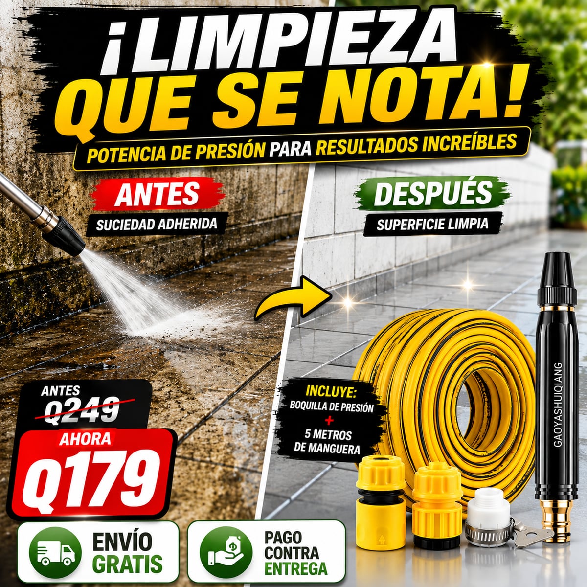 Boquilla de presión para manguera + GRATIS 5 metros de manguera 