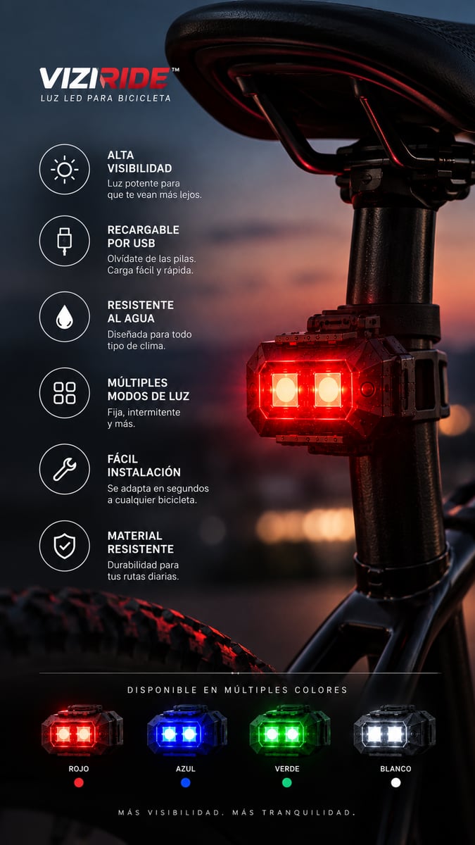 VIZIRIDE™ LED / HAZTE VISIBLE, PEDALEA CON CONFIANZA.