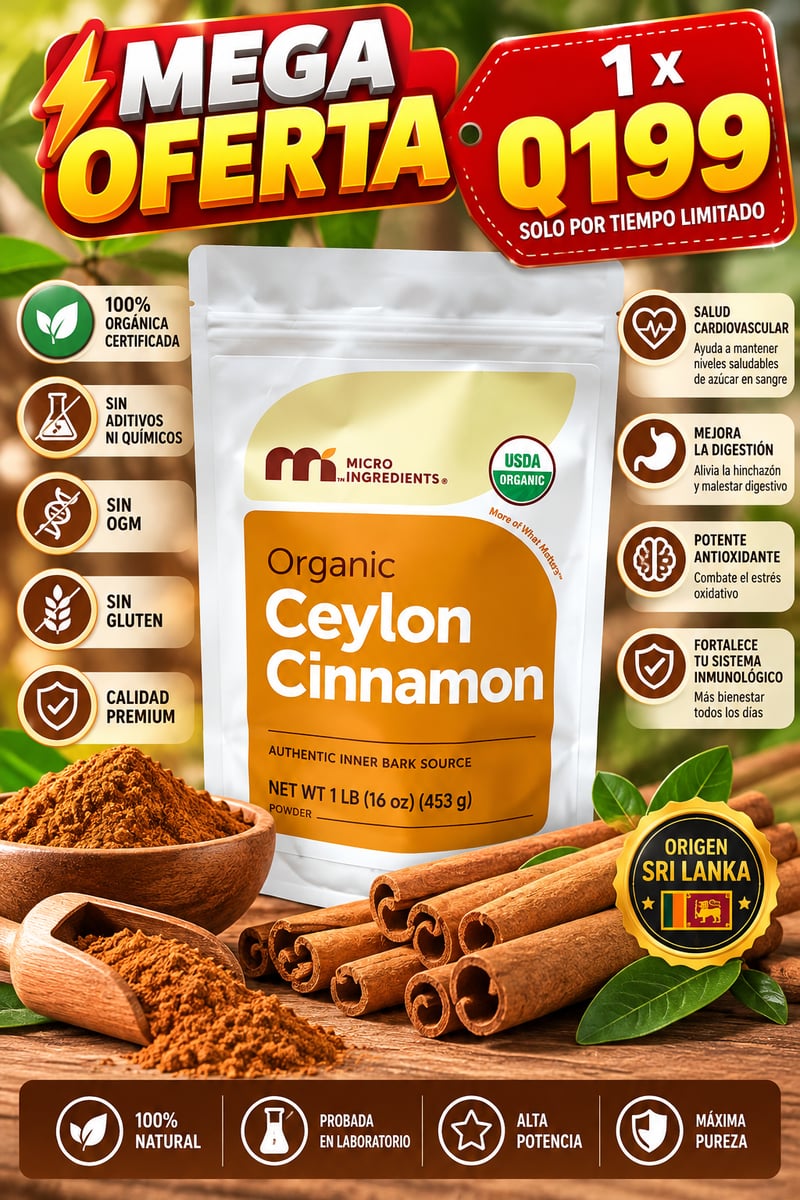 Canela de Ceilán 7200mg equivalente con aceite MCT