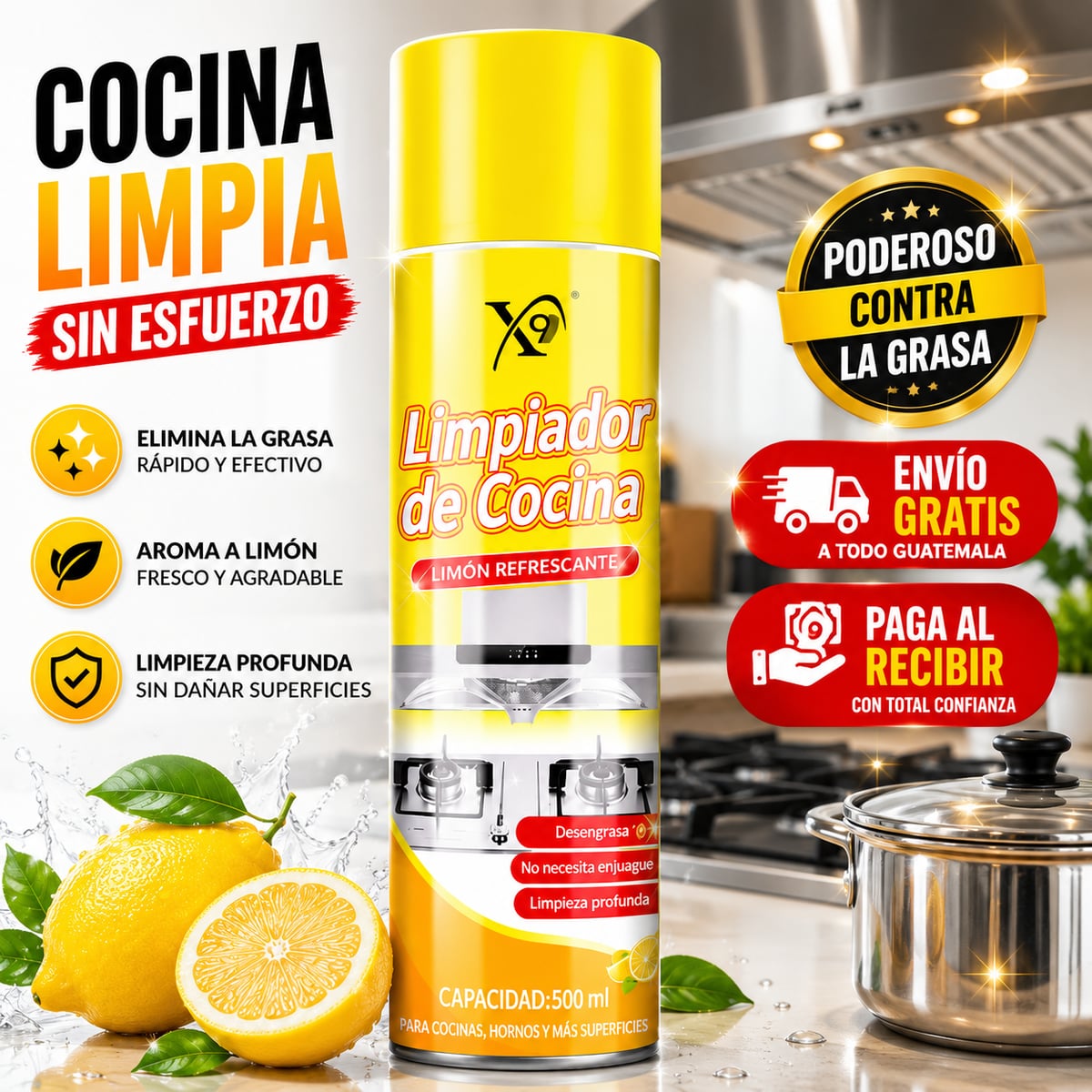 2x1 🔥 Limpiador Desengrasante de Cocina en Spray 500 ml | Elimina la Grasa Difícil al Instante + ENVIO GRATIS 🎁