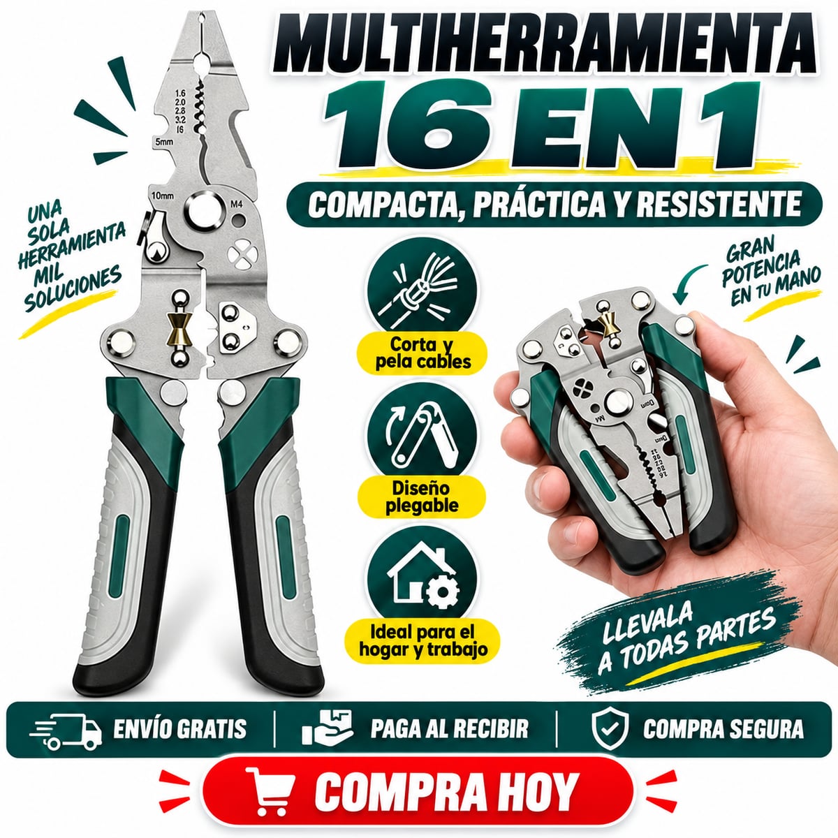 Pinza Multifuncional PRO™ | Corta, Pela, Crimpa y Ajusta