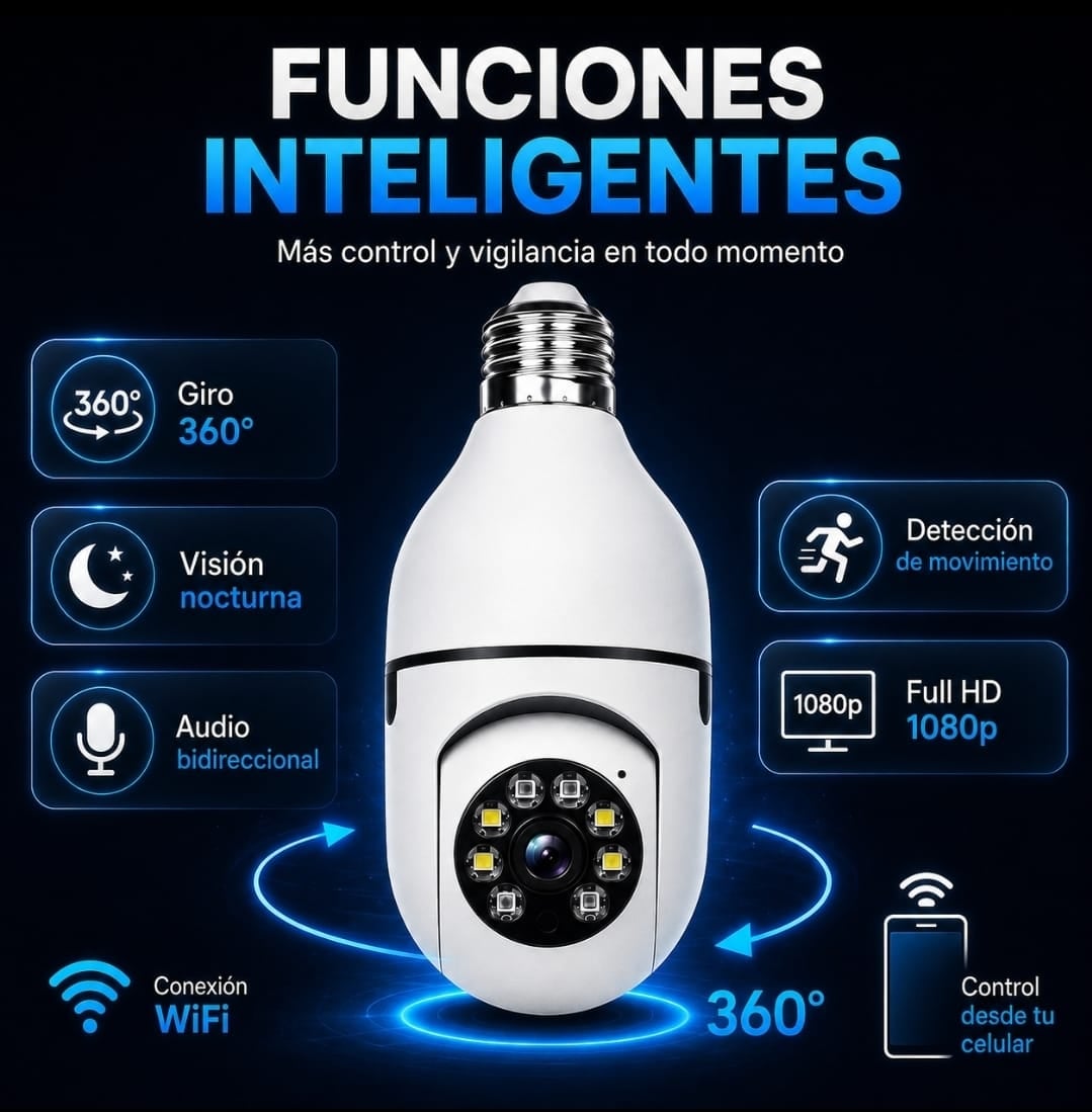 Cámara Ampolleta WiFi 360° – Seguridad Inteligente para tu Hogar