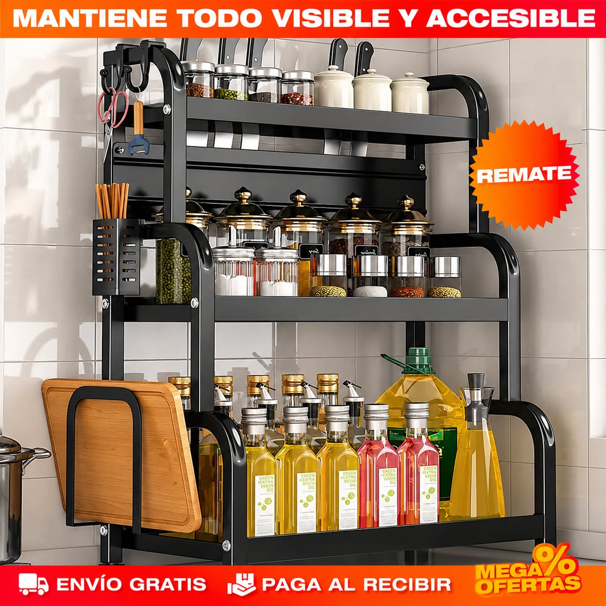 ORGANIZADOR MULTIFUNCIONAL DE COCINA 3 NIVELES