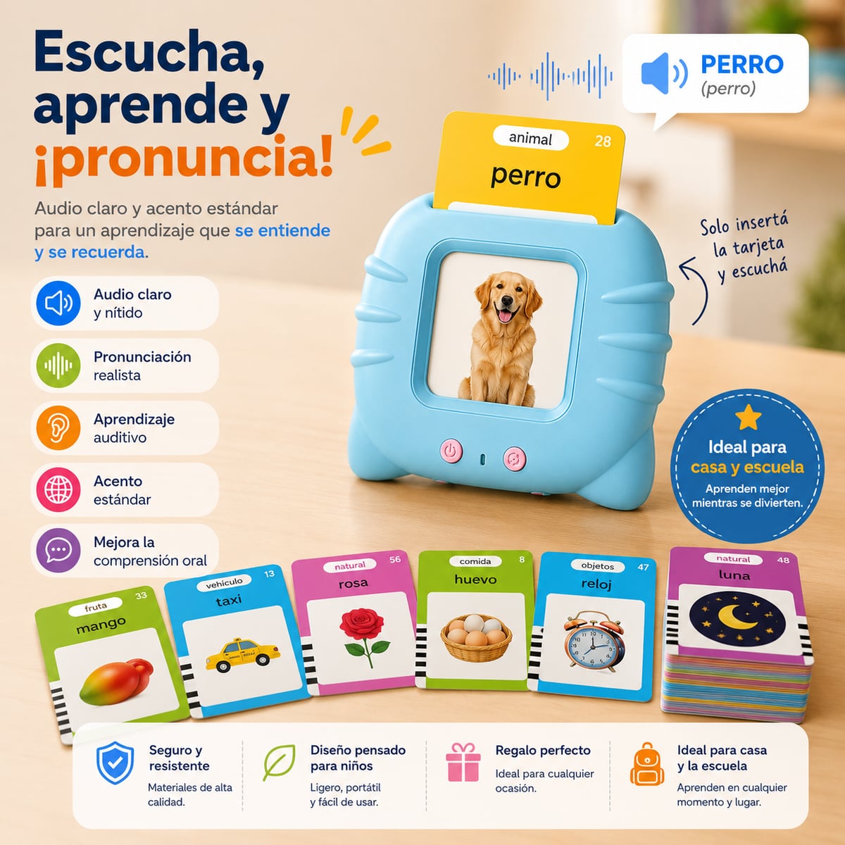 Parlante Montessori para Niños con 224 Palabras + Tarjetas Educativas Interactivas
