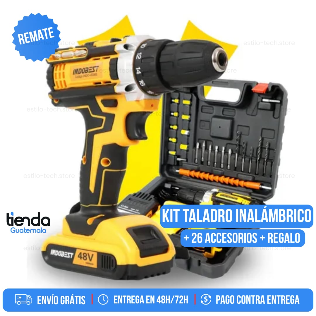 KIT TALADRO INALÁMBRICO ATORNILLADOR + 26 ACCESORIOS + 2 BATERIAS REGALO 🎁