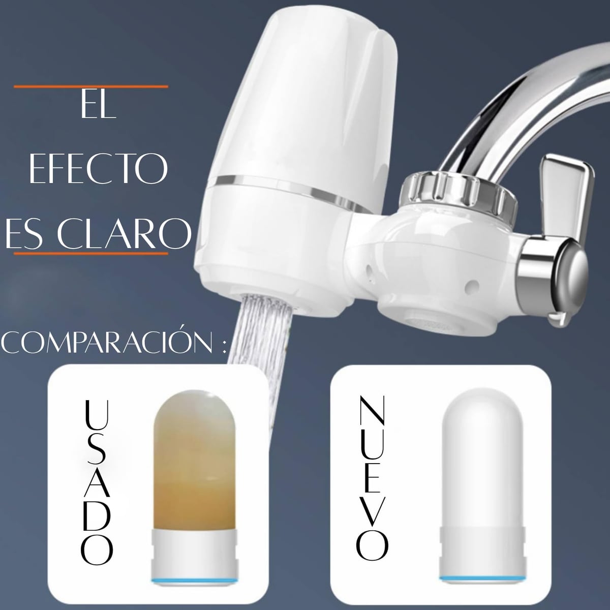 Purificador de Agua para Grifo con Filtro Giratorio Elimina Cloro, Sarro e Impurezas | Ideal para Cocina y Lavado de Frutas Se adapta a los grifos estándar.