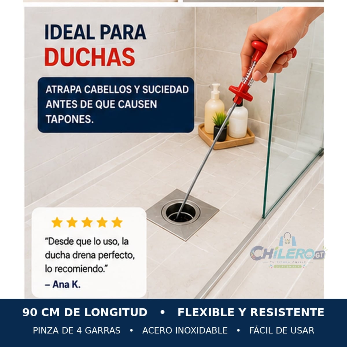 Gancho Destapa Drenajes – ¡Elimina Cabello y Residuos Fácilmente!
