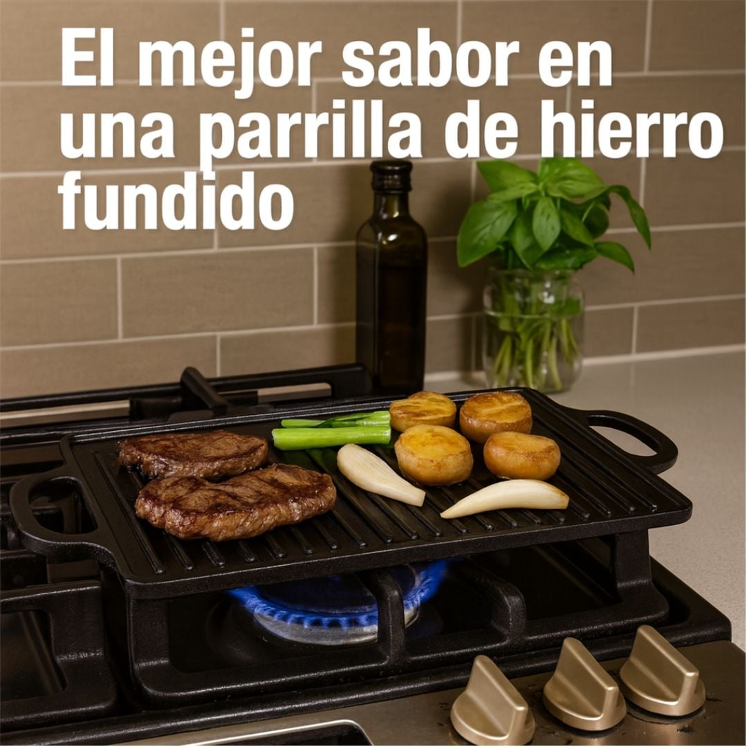 GRILLDUO™ -Parrilla Reversible de Hierro Fundido