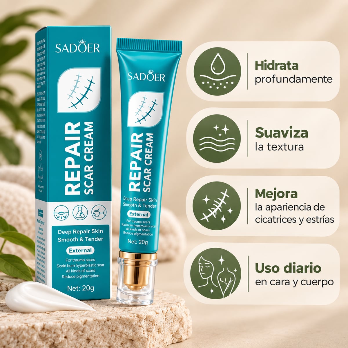 Deje de tapar la cicatrices. Empiece a repararlas - SADOER Repair Cream + Envío Gratis