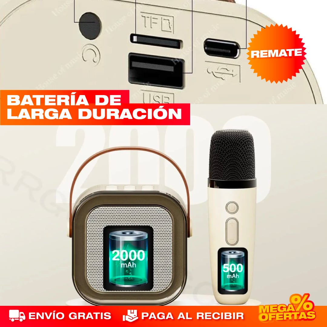 PARLANTE KARAOKE CON MICRÓFONO INALÁMBRICO
