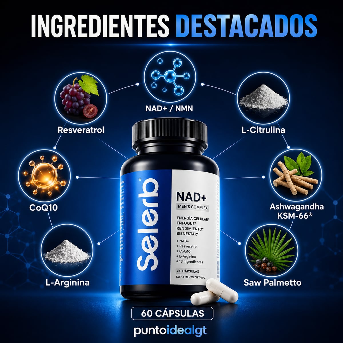 SELERB NAD+MEN'S 1000mg - Energía Real y Vitalidad Masculina Todos los Días 🔥 Lleva 2 frascos por el Pago de 1