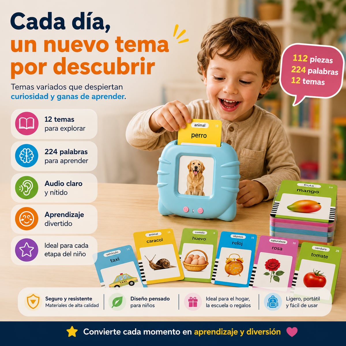 Parlante Montessori para Niños con 224 Palabras + Tarjetas Educativas Interactivas