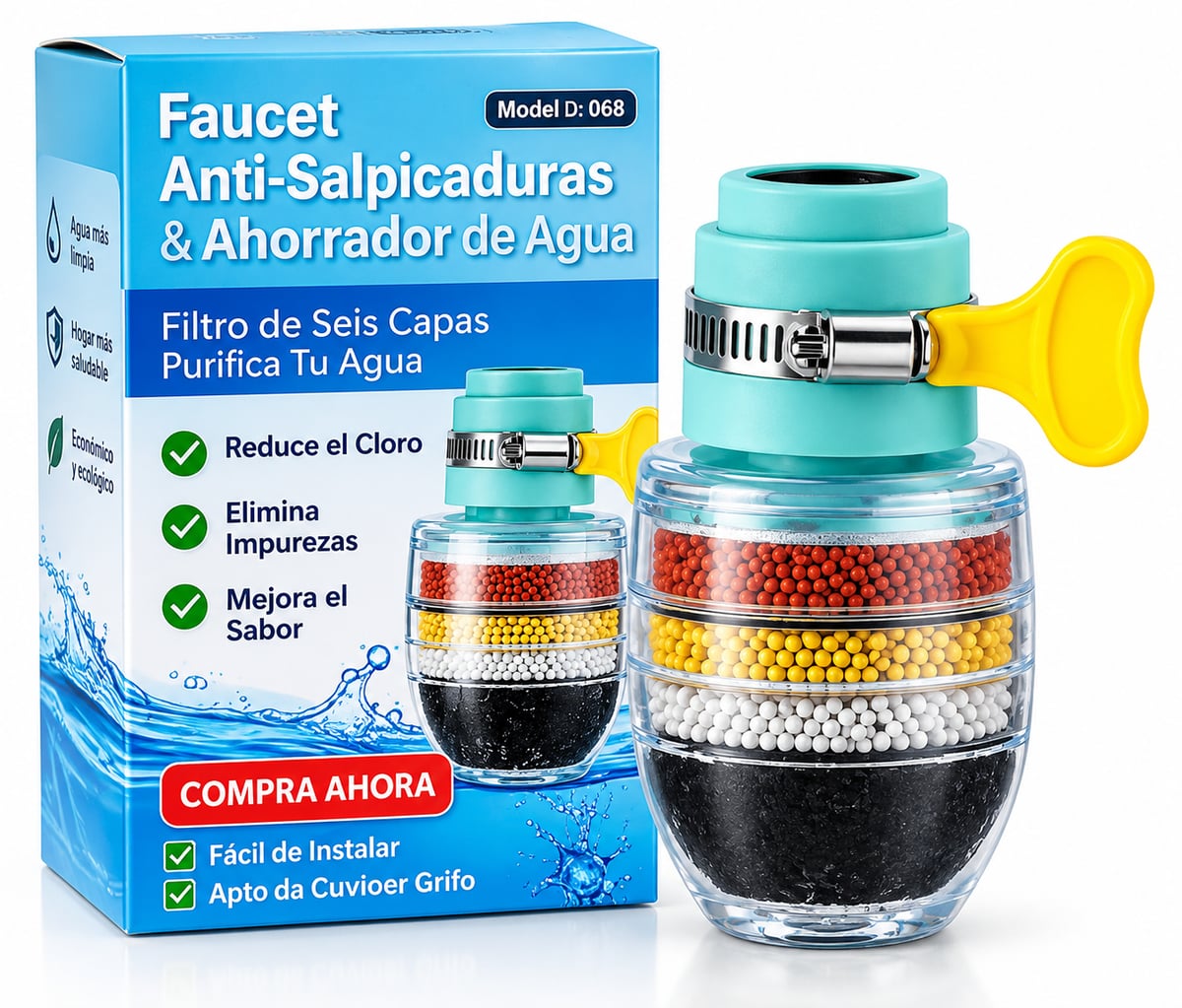 Filtro para grifo de 6 capas anti-salpicaduras