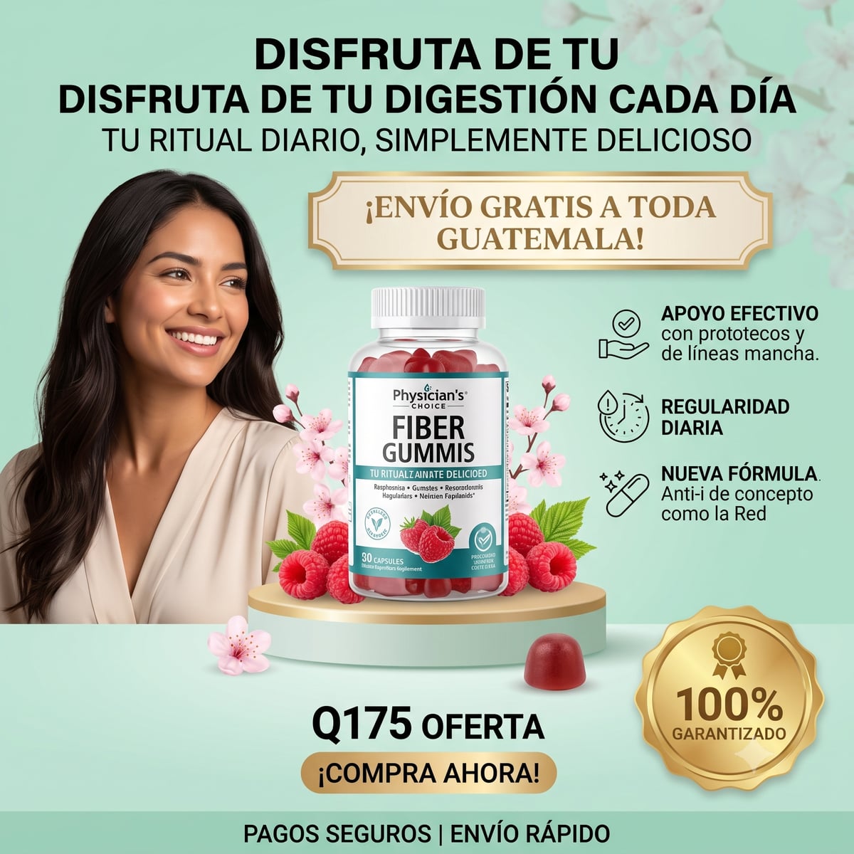 Gomitas de Fibra para una Digestión Perfecta (Fiber Gummies) - Sabor Frambuesa
