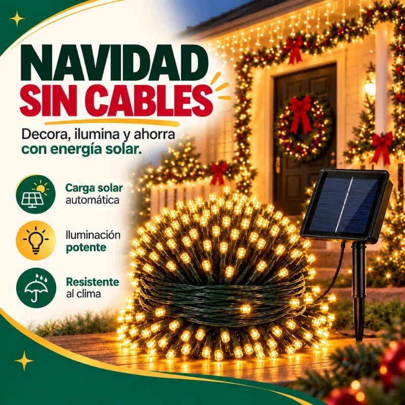 Luces navideñas con panel solar- 300 LEDs — Ilumina tu jardin
