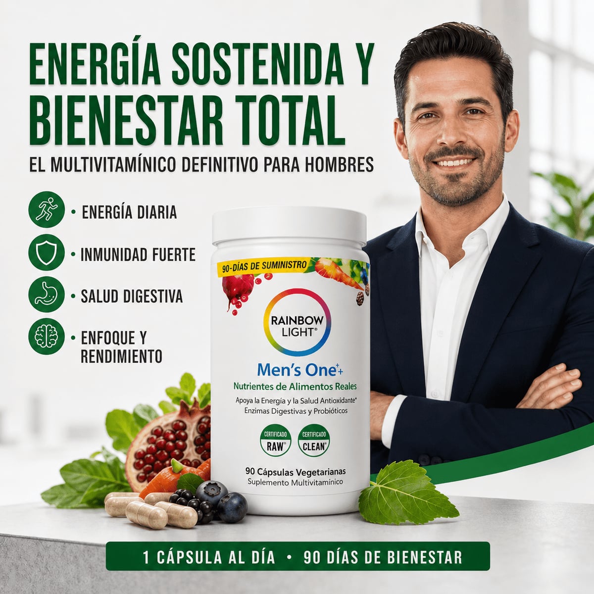 Multivitamínico Rainbow Light® Recupera Energía, Inmunidad y Salud Digestiva - Empieza a cuidarte hoy.