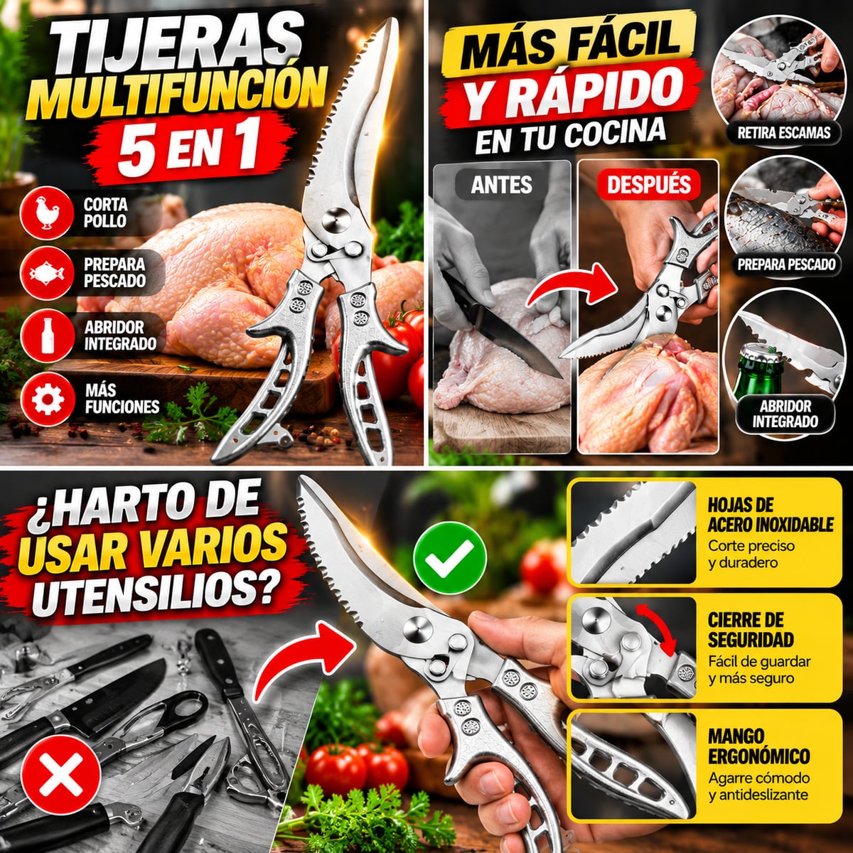 ¡UNA TIJERA DE COCINA, MUCHAS SOLUCIONES! MULTIFUNCIONAL