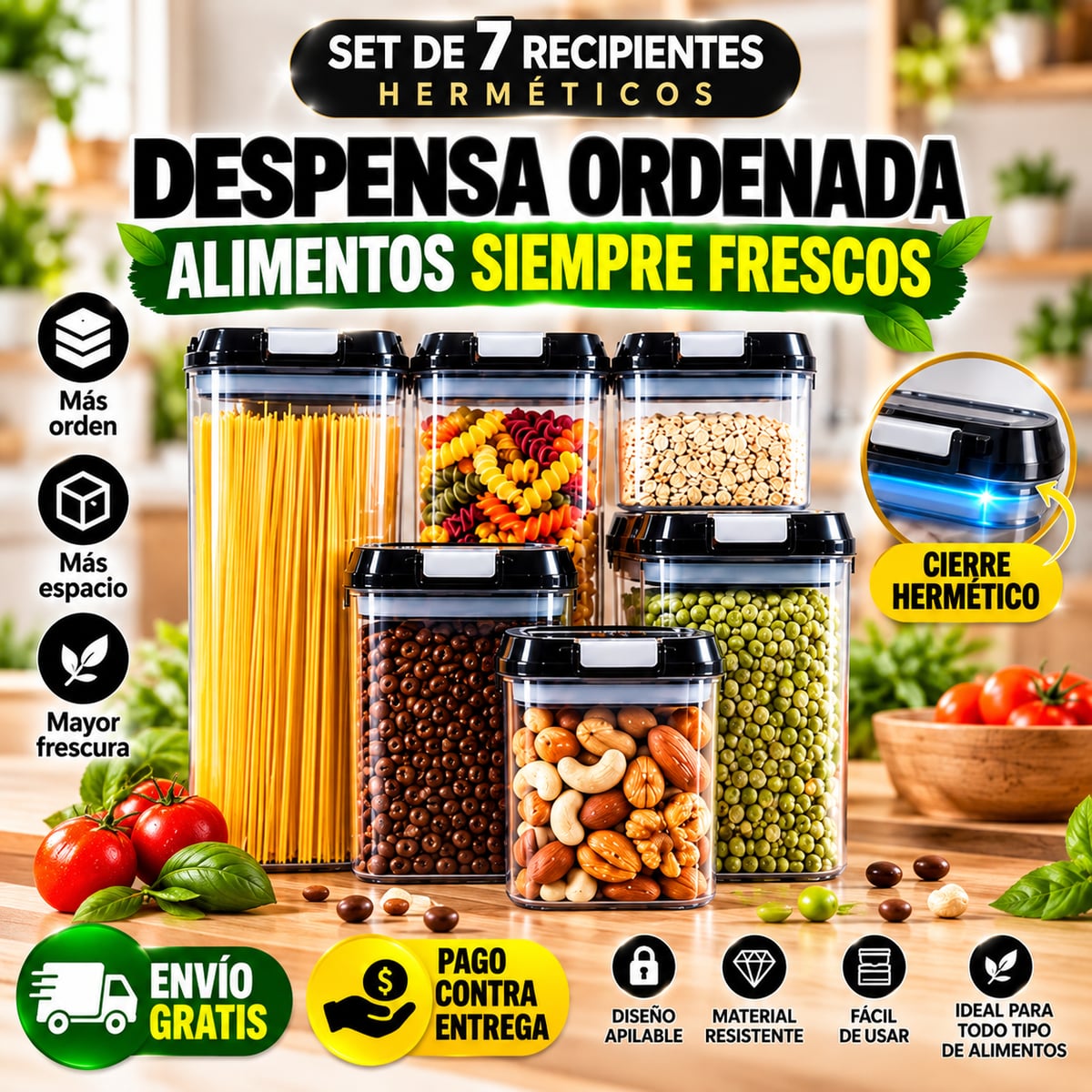 Kit De 7 Recipientes Hermeticos Para Cocina