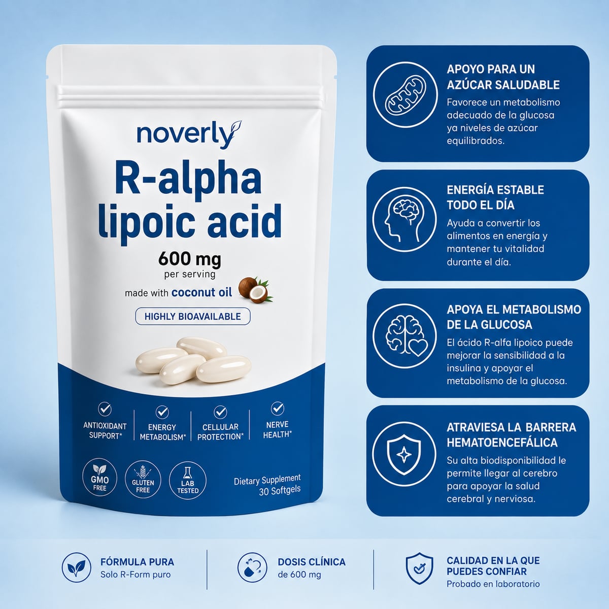 Ácido R-alfa lipoico — Cápsulas blandas de 600 mg en forma R pura
