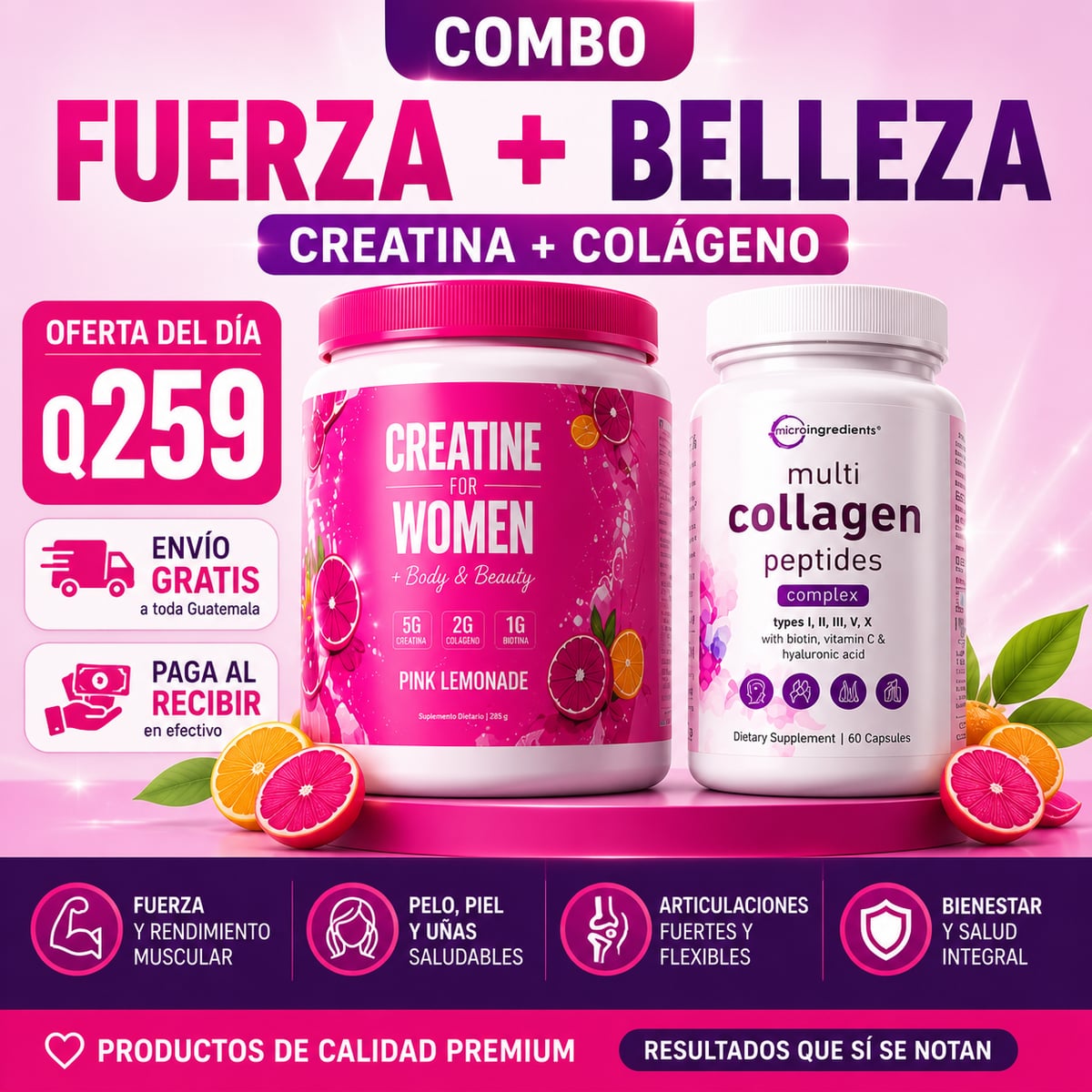 💪 Combo Fuerza + Belleza 💁🏻♀️| Creatina For Women + Multi Collagen con ENVIO GRATIS 🎁