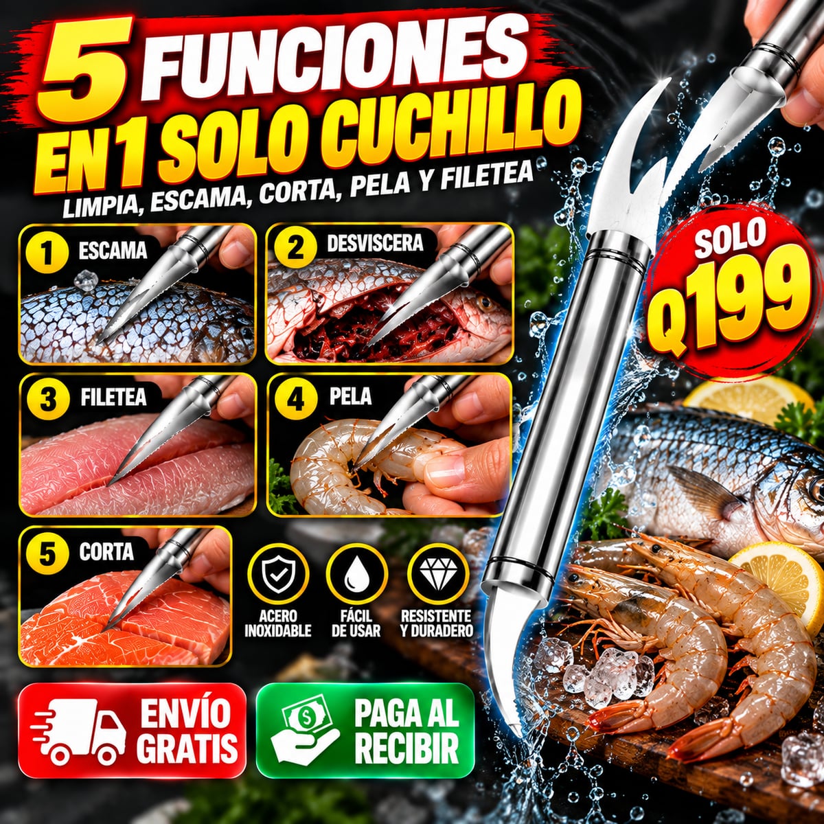 Pelador de Camarones 5 en 1 | Limpia y Prepara Mariscos Fácilmente