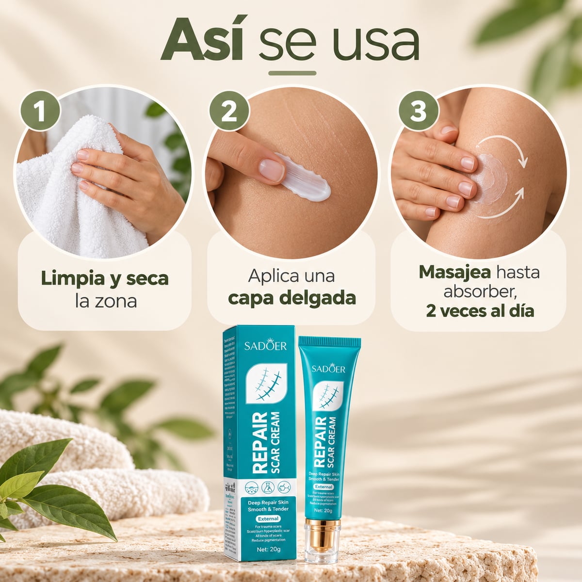 Deje de tapar la cicatrices. Empiece a repararlas - SADOER Repair Cream + Envío Gratis