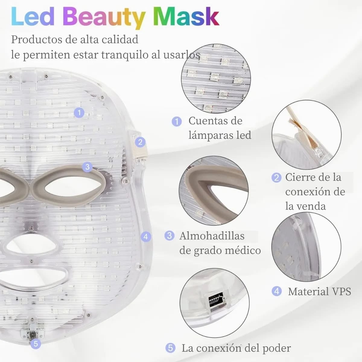Mascara Led Facial (7 Colores de terapia)🎁🎀