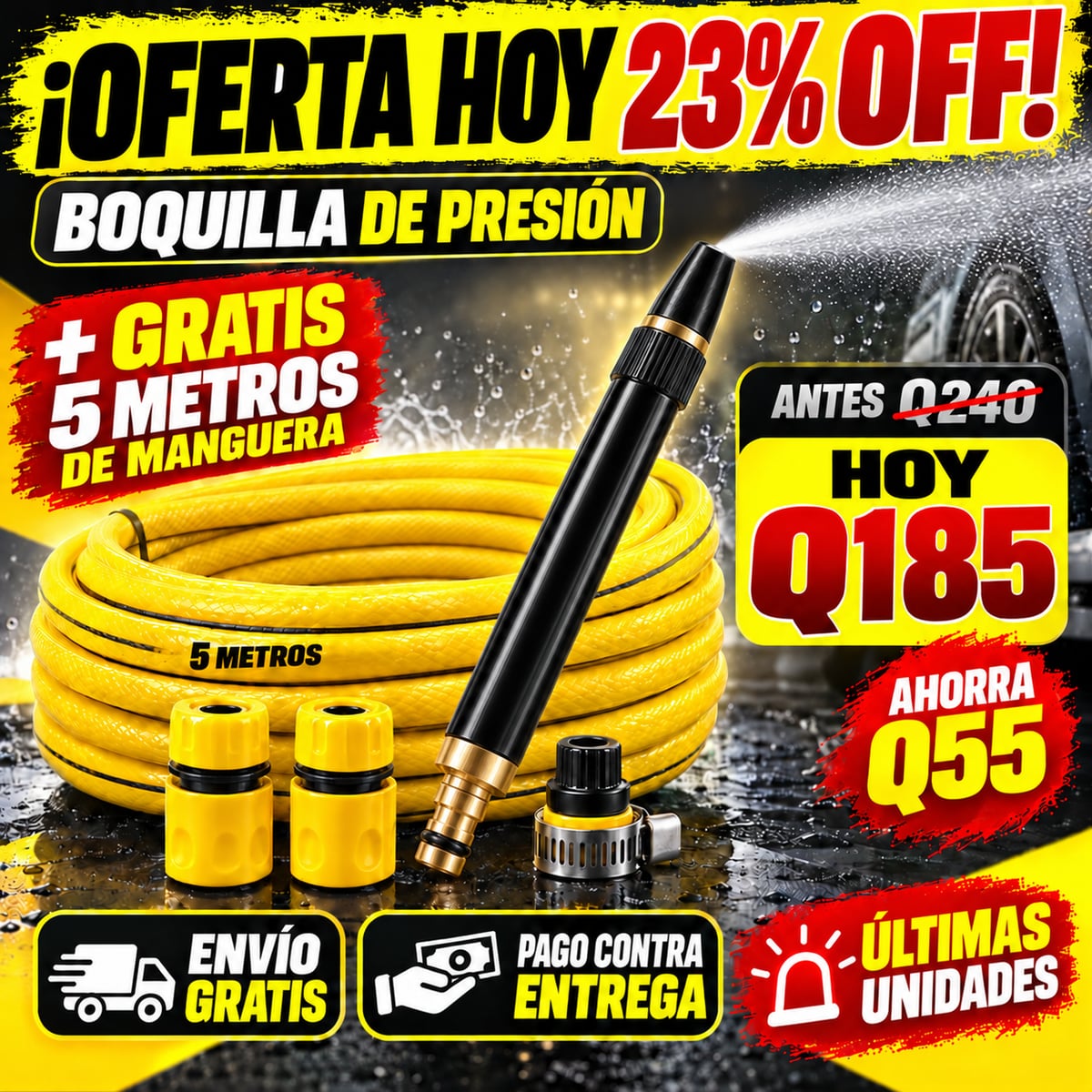 Kit Boquilla de Presión + Manguera 5 Metros