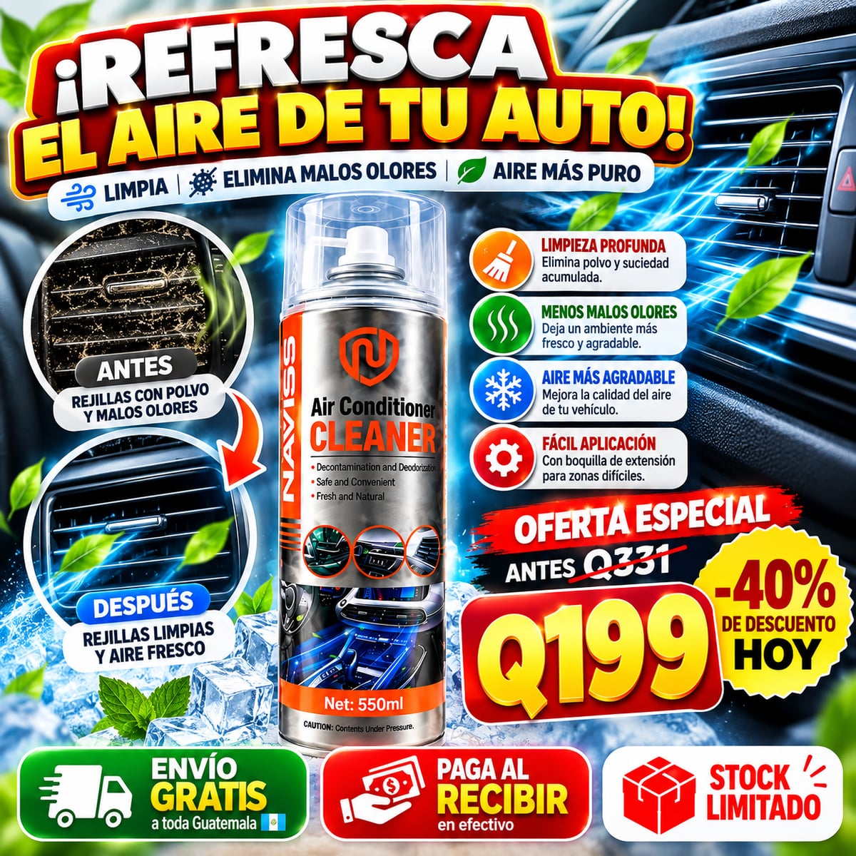🚘❄️ NAVISS AIR CONDITIONER CLEANER: ¡ADIÓS MALOS OLORES, HOLA AIRE FRESCO! 🌿💨+ENVIO GRATIS